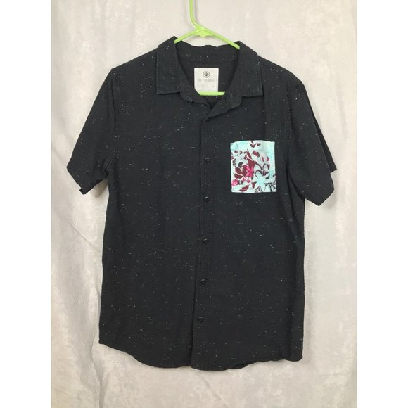 On the Byas Men's Button-Up Short Sleeve Floral Print Pocket Speckle Sz Med - Picture 5 of 8